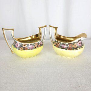 Vintage UNO FAVORITE BAVARIA Creamer & Sugar Bowl Yellow w/Gold Colored Trim